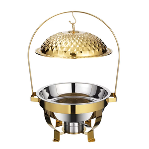 Plat à chafing de luxe en acier inoxydable argenté de 4,5 L avec dôme suspendu en diamant, nouveau design pour usage hôtelier, capacité ronde de 8 L - Product Image 2