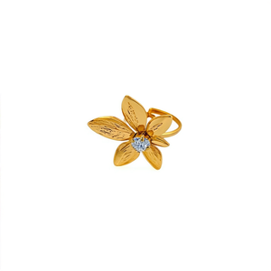 Fashion <b>Rings</b> 316L Stainless Steel PVD Gold Plating Flower Design <b>Adjustable</b> <b>Size</b> Women's Jewelry - Product Image 2