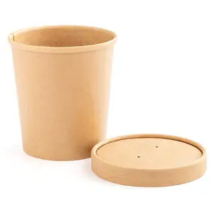 Напечатанный на заказ контейнер для супа, крафт-бумага, чашка для лапши, миски для горячего супа с крышками
