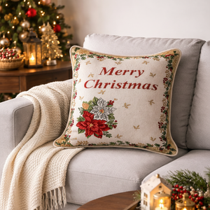 Classic <b>Christmas</b> Greeting Cushion Jacquard Cotton & Polyester cushion with 100% Polyester Fiber Filling - Product Image 1