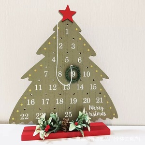 Christmas <b>Tree</b> Wooden Countdown Calendar Desktop Decoration With <b>Star</b> And Wreath Traditional Style Holiday Ornament - Product Image 4