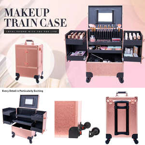 Caja de cosméticos profesional Rose Gold Nail Tattoo Rolling Makeup Case on Wheels <span class=keywords><strong>Maleta</strong></span> multifunción de belleza Trolley - Product Image 2