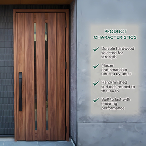 Porte d'entrée principale en bois massif avec vitrage, modèle GA-10G, fabrication malaisienne. - Product Image 2