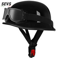 Casque Demi-Face Rétro Vintage Style Allemand en ABS à Libération Rapide Toutes Saisons DOT/ECE Cadre Carré Moto Scooter