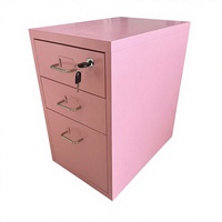 Armoire de rangement en acier à 3 tiroirs avec serrure sécurisée |   Organisateur autoportant rose moderne pour bureau, maison, chambre et cuisine