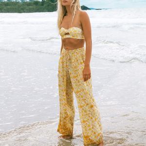 Ensemble deux pièces pour femme, haut tube floral et pantalon décontracté, design d'usine, ensemble de pantalon bohème en lin personnalisé - Product Image 1