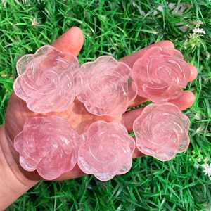 Vente en gros de sculptures florales en quartz rose naturel de haute qualité, ornements sculptés à la main, artisanat en cristal, décoration créative polie, cadeau - Product Image 5