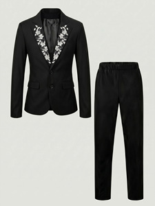 <span class=keywords><strong>Costume</strong></span> formel pour enfants, style gentleman, broderie florale exquise, blazer à revers cranté, pantalon élastique, ensemble 2 pièces pour cérémonie de baptême - Product Image 1