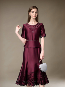 Abito Midi Elegante in Raso con Pizzo Traforato Taglia 5XL Alta Qualità Vestito Formale da Cerimonia Abito da <span class=keywords><strong>Sera</strong></span> per Ospiti di Matrimonio <span class=keywords><strong>Madre</strong></span> della Sposa - Product Image 3