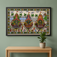 Peinture traditionnelle artisanale Pattachitra, œuvre d'art rectangulaire en bois représentant la Yatra de Jagannath, pour suspension intérieure dans le salon