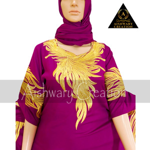 Adult Seamless Printed Rayon <b>Kaftan</b> Abaya Golden Lace Fast Color Dress for Middle East & Africa Breathable Hijab for Men & Women - Product Image 3