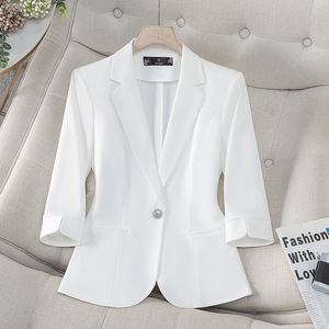 White Women's Blazer Solid Color Single Button Slim Fit Short Sleeve Summer Style For Petite Women - Product Image 1