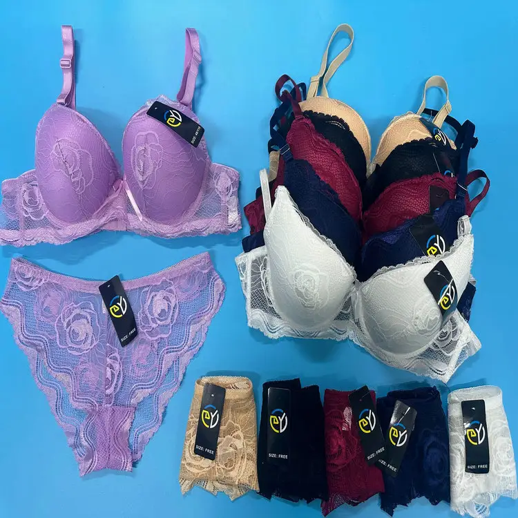 1.5 Dolar Model CG042 Ukuran 36-42 Pakaian Dalam Wanita Renda 2 Potongan Bunga Push Up Renda Bra dan Panty Set untuk Wanita