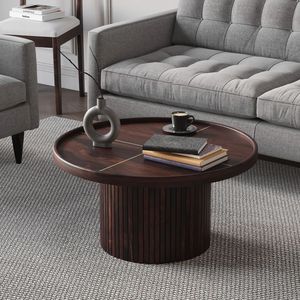 Table console ronde en bois massif de haute qualité, finition noyer, écologique, mobilier haut de gamme pour salon, bureau à domicile, hôtel - Product Image 4