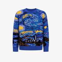 Pull en tricot décontracté à col rond avec logo imprimé sur le devant, motif artistique La Nuit étoilée de Van Gogh, collection hiver ODM