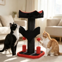 Arbre à chat de luxe, tour d'escalade pour chat d'intérieur, griffoir en peluche, maisonnette pour chat, jouet en sisal, 2 niveaux, montage facile, 74 cm