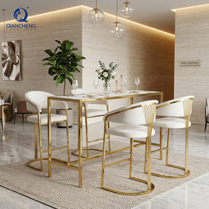 Mesa de Bar Moderna de Lujo en Acero Inoxidable Dorado, Mesa Alta Personalizada para Cafetería, Hotel, Club, Salón de Uñas - Product Image 1