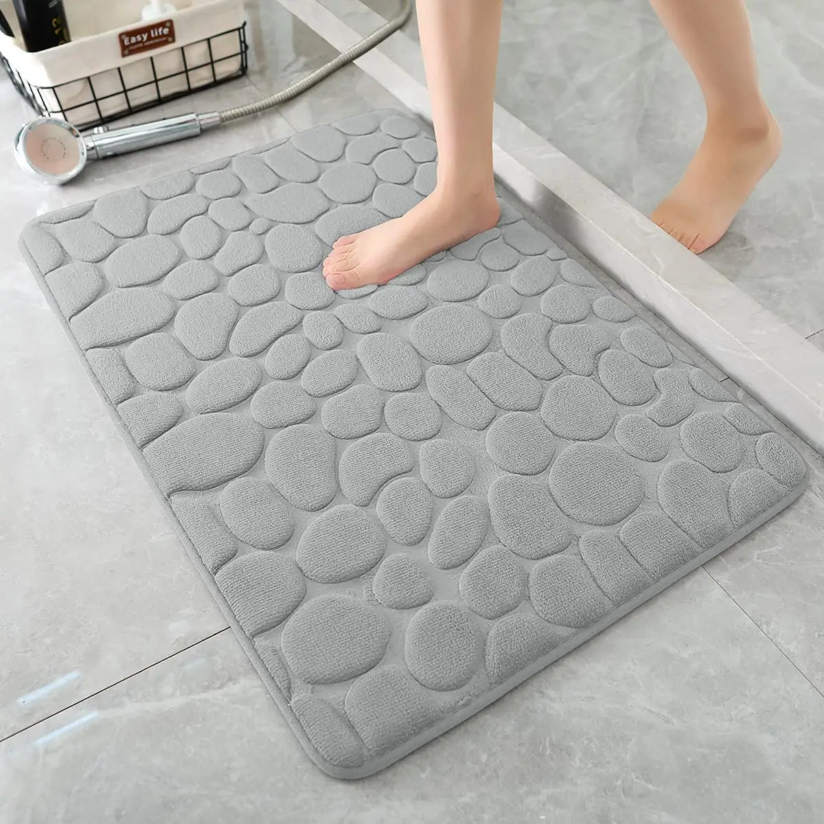 Simple Cobblestone Non Slip Bath Mat Memory Foam Bath Mat Washable Bathroom Product