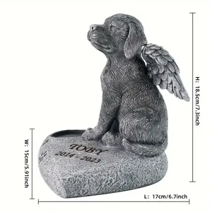 Estatua conmemorativa de <span class=keywords><strong>Cocker</strong></span> Spaniel de ala de Ángel personalizada, <span class=keywords><strong>cachorro</strong></span> de resina gris con base de corazón y ranura para urna de fotos - Product Image 6