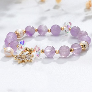 Dropshipping Hanger Bloem Armband Natuurlijke Kristal Elastische Verstelbare Steen Armband Genezing Amethist Armband - Product Image 5