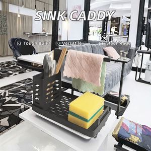 Custom Made <b>Kitchen</b> Sink Caddy Organizer Stainless Steel Metal Organizer Draining Feature for Cleaning Brush Sponge Scissors - Product Image 2