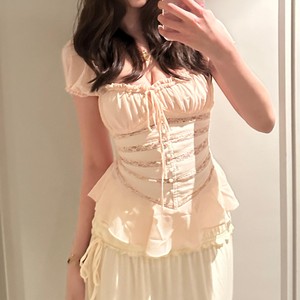 Damen-Bluse mit quadratischem Ausschnitt, Puffärmeln, schulterfreiem Schnürkorsett, Rüschen und <span class=keywords><strong>Peplum</strong></span> für Sommerurlaub, Party und Dates - Product Image 2