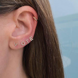 925 Sterling Silver Mini Ban Đầu Bông Tai CZ Lát 26 Bảng Chữ Cái Cá Nhân Tên Vàng Mạ Với Zircon Đá Stud Đồ Trang Sức - Product Image 2