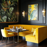 Ensemble de mobilier moderne en forme de L avec table et chaises en pierre frittée, revêtement en cuir et velours, pour café et restaurant, et banquette de style canapé.