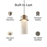 Lampe suspendue LED cylindrique double couche en verre craquelé et métal, finition laiton, pour îlot de cuisine, bar, chambre, luminaires décoratifs d'intérieur