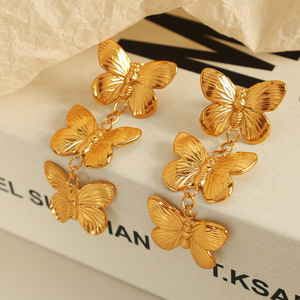 ต่างหูรูปผีเสื้อ สีทอง สำหรับผู้หญิง สวมใส่ได้ทุกวัน ดีไซน์เรียบง่าย EH666G - Product Image 2
