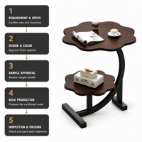 Table d'appoint en forme de pétale à double niveau, plateau en bois à 2 niveaux, cadre en métal, table d'angle pour canapé, 3 couleurs