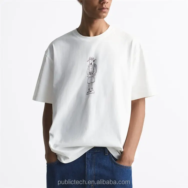 OEM street clothing fashion custom printed logo 220 gram drop shoulder cotton men's manufacturer T-shirt