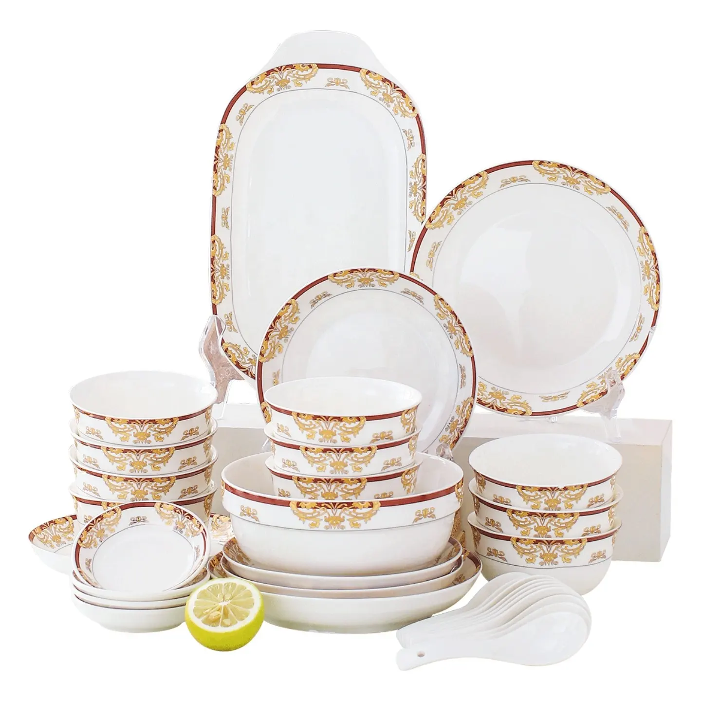 JY Gift plate set dinnerware porcelain ceramic crockery 32 PCS dinner set plates and bowls fine bone dining dishes set