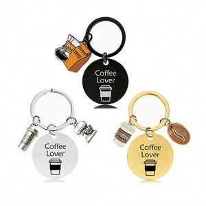 Porte-clés en acier inoxydable pour amateurs de café, personnalisable avec logo gravé au laser, cadeau pour porte-clés de sac à dos ou de voiture - Product Image 2