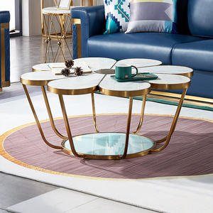 Table basse en marbre <span class=keywords><strong>de</strong></span> luxe en forme <span class=keywords><strong>de</strong></span> marguerite avec cadre en métal plaqué or, <span class=keywords><strong>rangement</strong></span>, salon, meubles <span class=keywords><strong>de</strong></span> maison - Product Image 4
