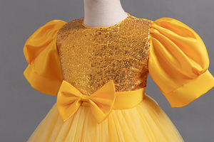 Stile europeo abito da principessa per bambini con maniche a bolle paillettes rosa abiti da ballo per bambini soffice in rete abiti da compleanno da bambina 2Y - Product Image 4