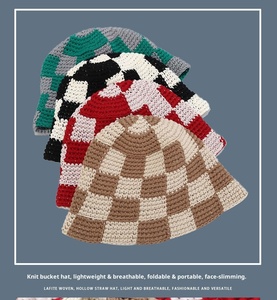 Gorro de cubo de frijol hueco de ganchillo de punto personalizado, gorro de ganchillo hecho <span class=keywords><strong>a</strong></span> mano de alta calidad, gorro tejido - Product Image 2