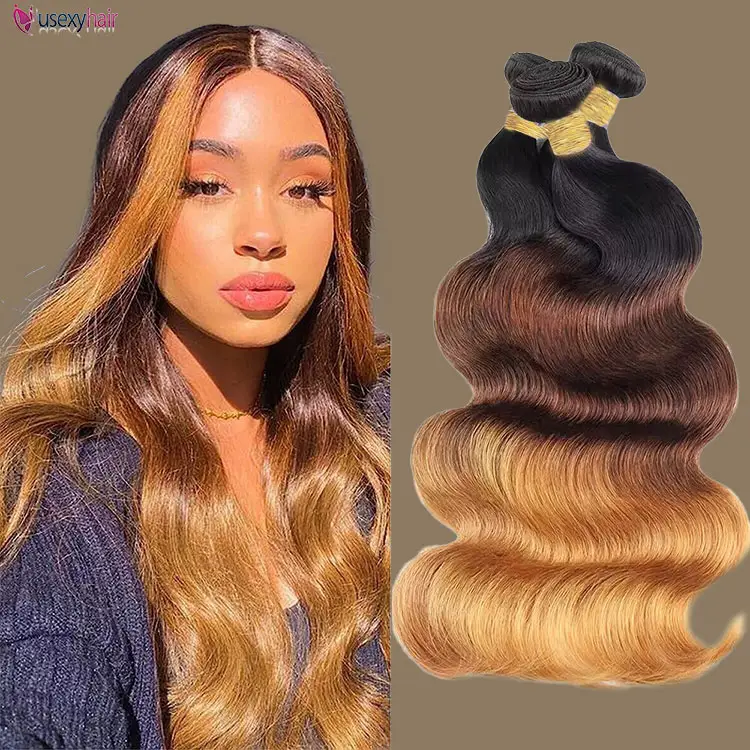 1B/30 Two Tones Bundles Body Wave Human Hair Bundles Brazilian Remy Human Hair Extensions For Women Black Roots To Brown Bundles