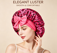 Topi Tidur Satin Motif Leopard Tahan Air Hangat Model Panjang dengan Pita Elastis Lebar untuk Wanita