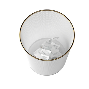 Cestas de <span class=keywords><strong>basura</strong></span> con tapa abierta para oficina y hogar, contenedores de <span class=keywords><strong>reciclaje</strong></span> de malla plateada REDONDA CON ADORNO dorado - Product Image 4