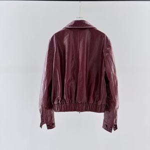 <strong>Ladies</strong> Import Sheepskin Leather Coat <strong>Waxed</strong> Texture Regular Length Windproof Zipper Outerwear Casual for Everyday Commuting - Product Image 4