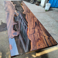 Table de salle à manger en bois massif de noyer noir avec résine époxy, style minimaliste, grand modèle, pour thé et café, avec pieds en métal