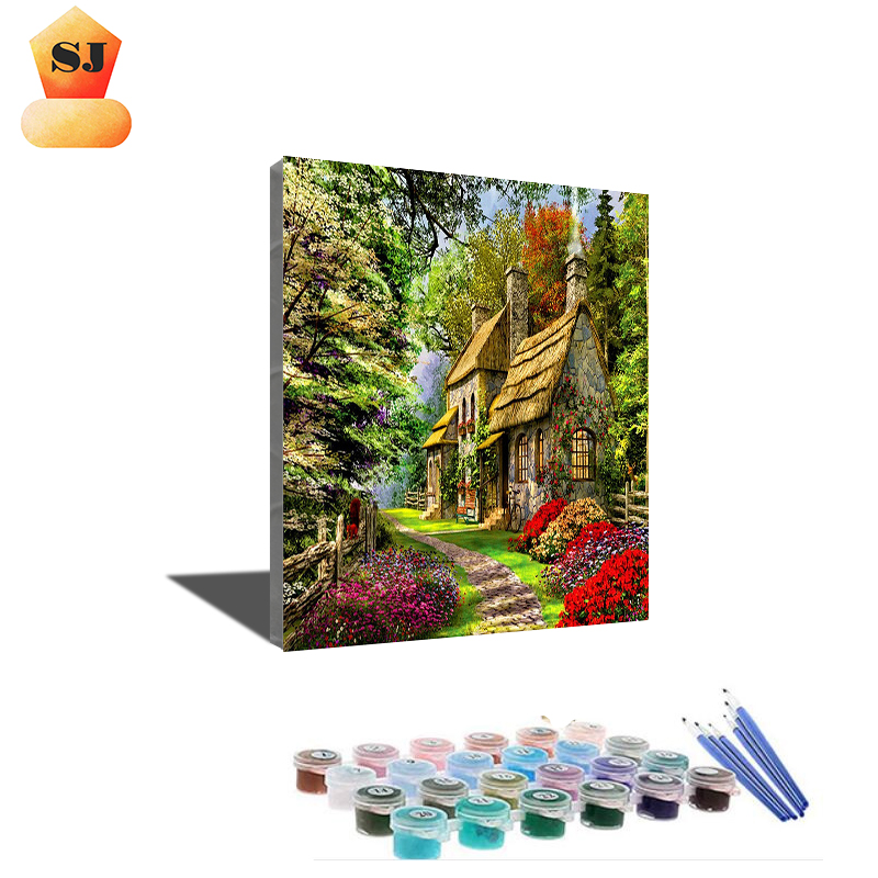 Custom Handmade Oil Painting Seaside Village House DIY Canvas Paint Kit Landscape Painting by Numbers