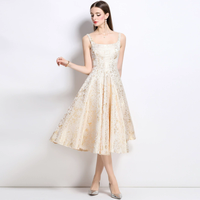 Robe trapèze élégante vintage jacquard à taille haute et grande ampleur pour femme, style français personnalisé