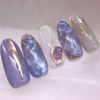 Purple Collection Daily Life Nails Perle Et Diamant Décorer Faux Ongles Ongles Ronds Courts