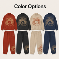 Survêtement personnalisé à col montant avec motif montagne rayonnant, pantalon de jogging à cordon de serrage, streetwear décontracté imprimé pour homme