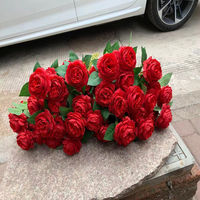 3 Kunstbloemen van zijde, pioenrozen, voor thuisdecoratie, bruiloft, gangdecoratie, tafeldecoratie, kransen, met zeefdruk.