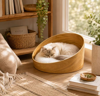 Maison et lit pour chat en bois, Nid pour animaux de compagnie de style nordique minimaliste, Fournitures créatives pour animaux de compagnie d'intérieur, Personnalisable