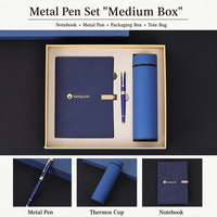 Set de Regalo de Lujo con Termo, Cuaderno, Bolígrafo, Marcapáginas y USB en Color Azul Marino y Dorado, Recuerdo para Reuniones Anuales, Logotipo Personalizado, Venta al Por Mayor