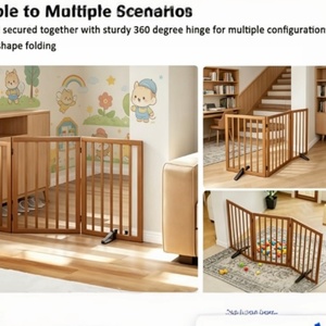 Wholesale 3 Panel Foldable Freestanding Dog <strong>Gate</strong>, 32 Inch Tall Brown <strong>Wooden</strong> Pet Fence for Indoor <strong>Stair</strong> Doorway - Product Image 3